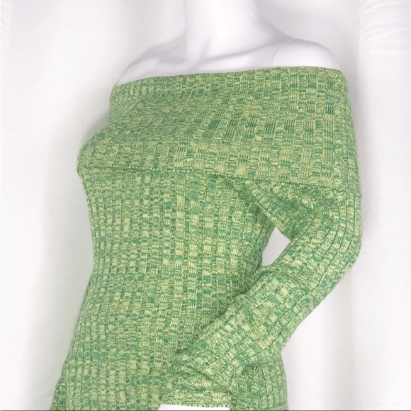 AFRM Green &Yellow Marled Long Sleeves Off Shoulder Bodysuit Sweater Size Medium - Picture 4 of 16